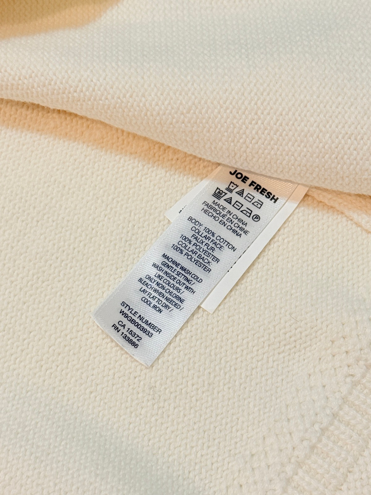 Joe Fresh Cream Knit Cardigan Faux Fur 12-18m