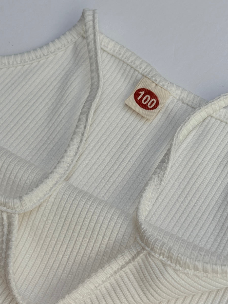Unknown White Ribbed Crop Tank Top 100 (3-4 yr)
