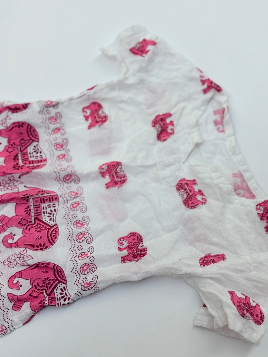Elephant Print White Pink Top 12-18m