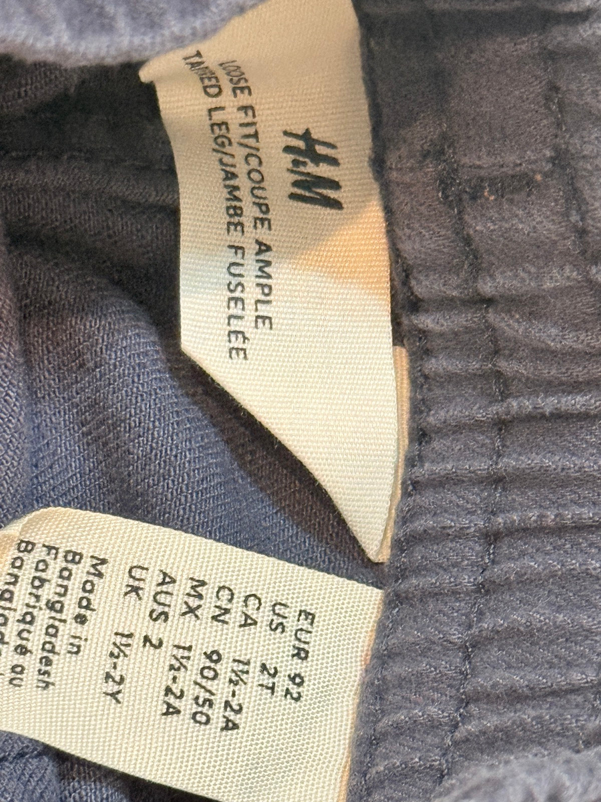 H&M Navy Loose Fit Tapered Pants 2T