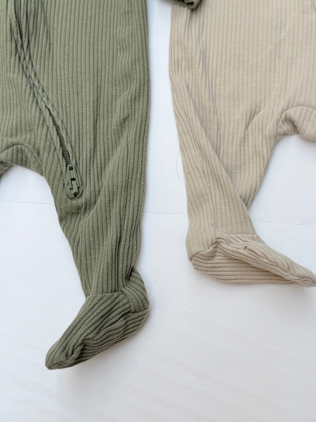 Ribbed Zip Footed Sleeper Set Olive Beige 0-3M 2pc