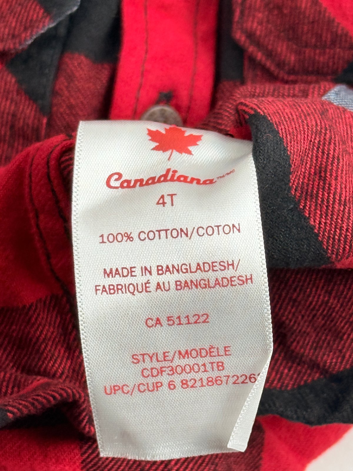 Canadiana Red Buffalo Plaid Flannel Shirt 4T