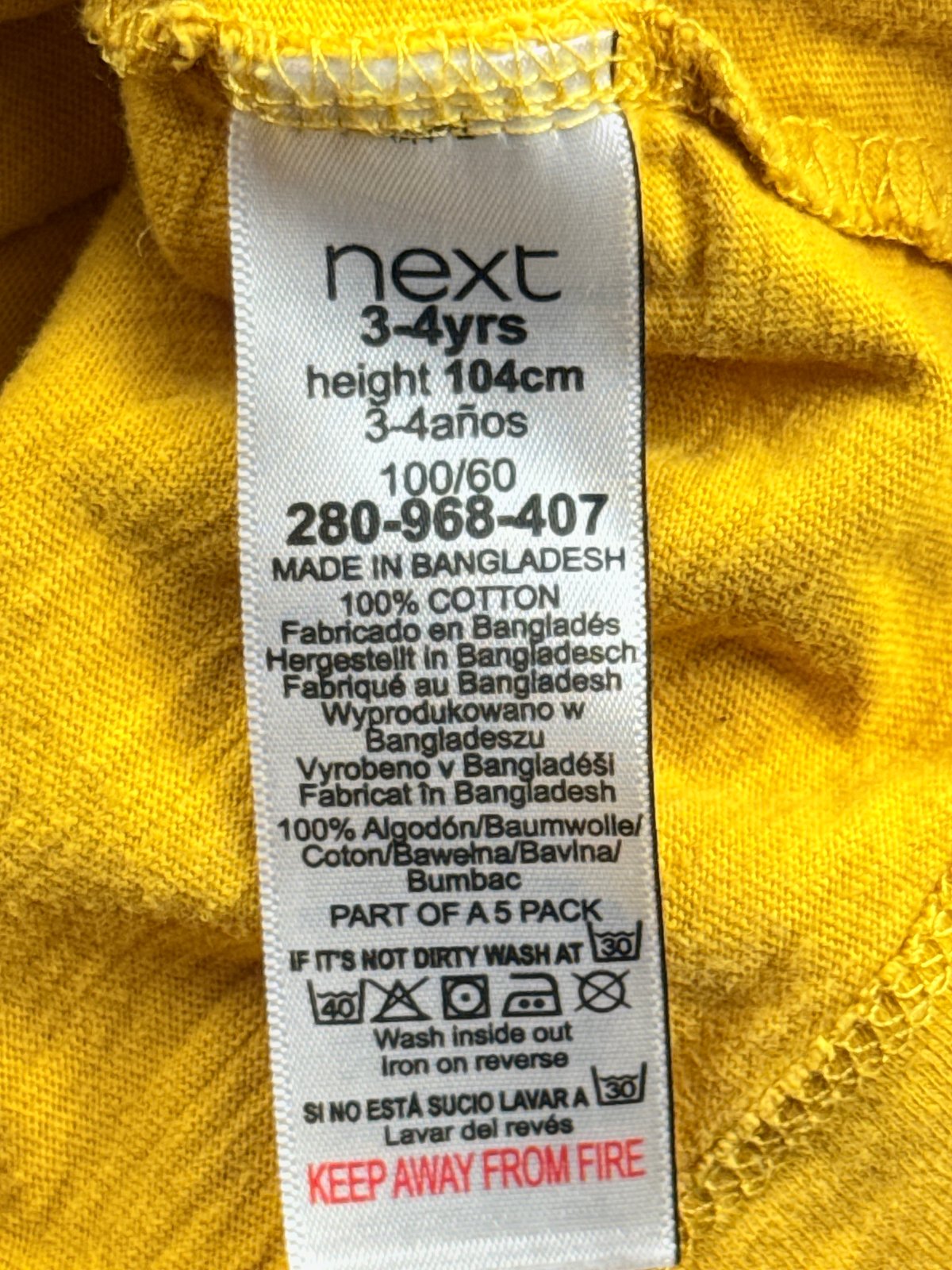 Next Mustard Yellow Long Sleeve T-Shirt Size 3-4Y