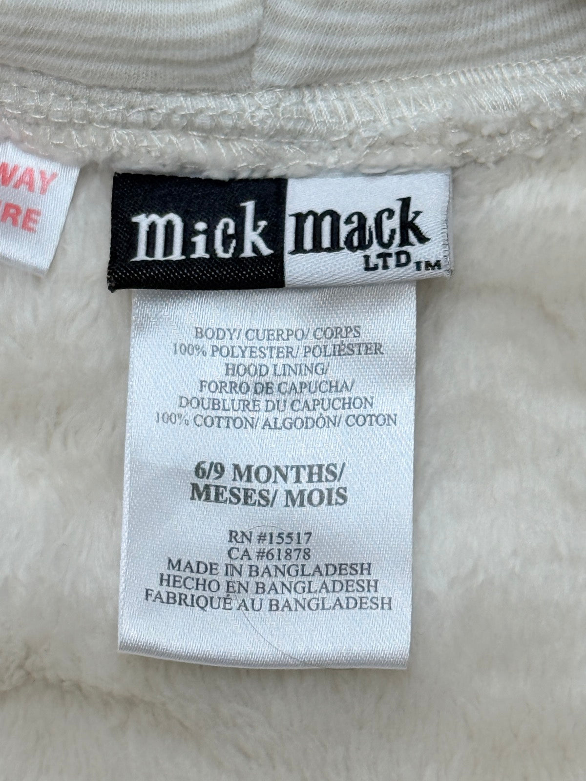 Mick Mack Bear Hood Plush Snowsuit 6-9M