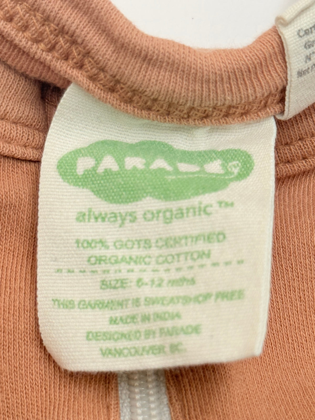 Parade Organic Cotton Zip Romper 6-12M
