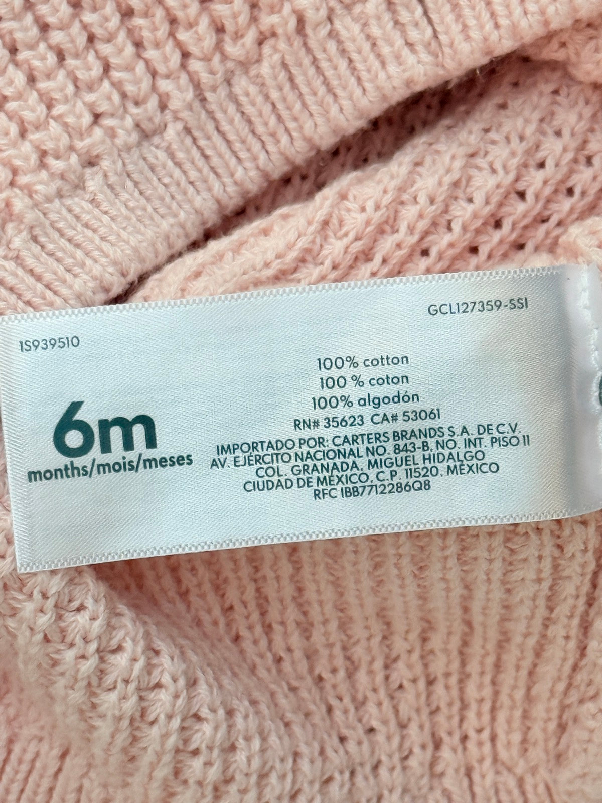 Carter's Baby Pink Knit Hooded Cardigan 6M