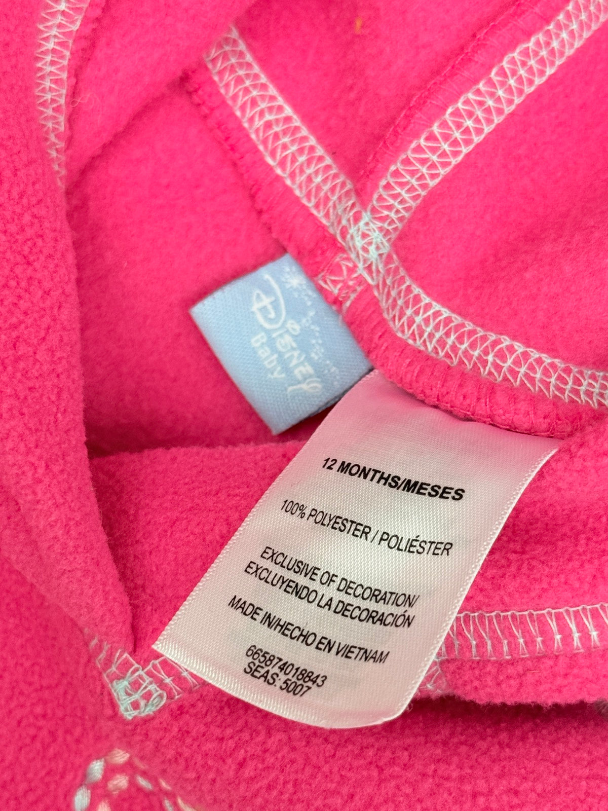 Disney Baby Minnie Mouse Pink Fleece Hoodie 12M