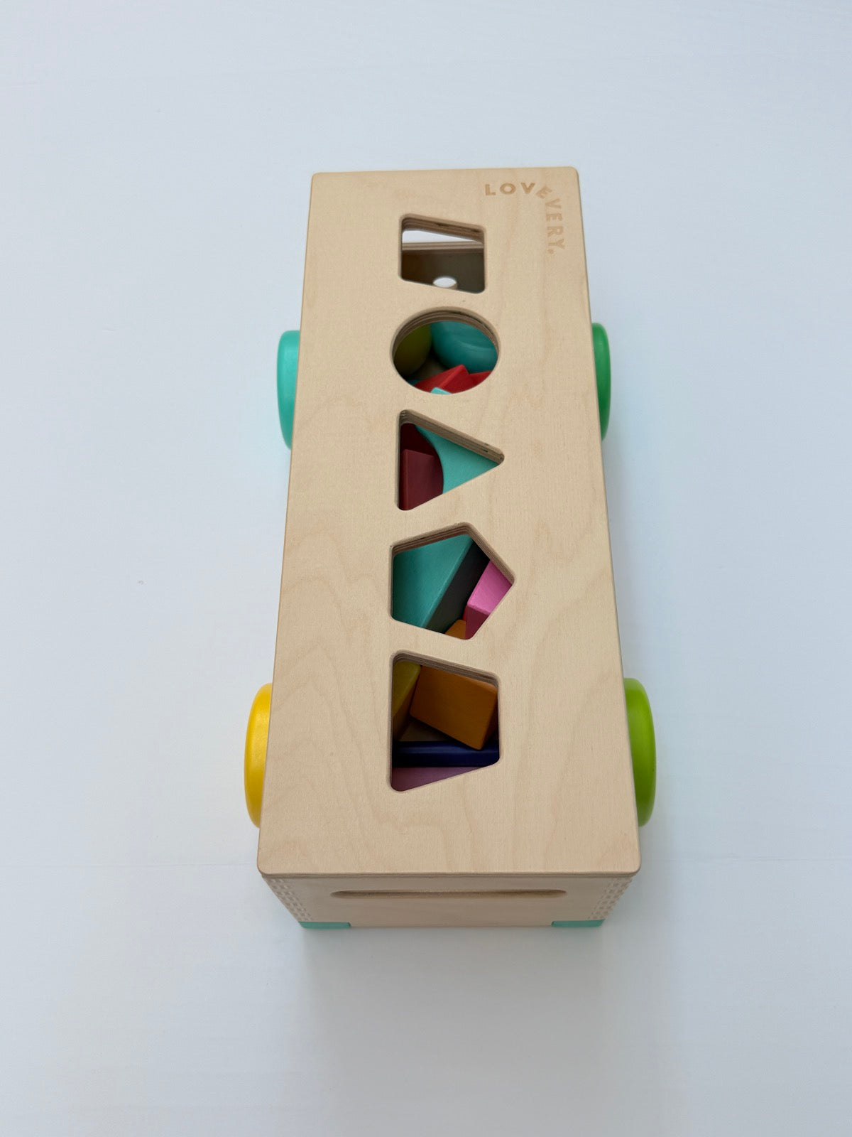 Large Lovevery Wooden Wagon Shape Sorter Block Set