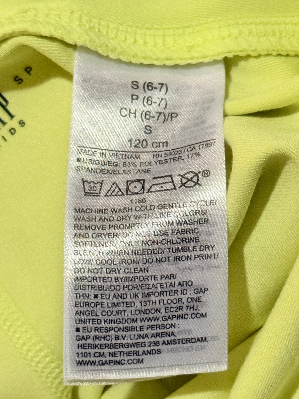 Gap Kids Neon Yellow Bike Shorts Size 6-7