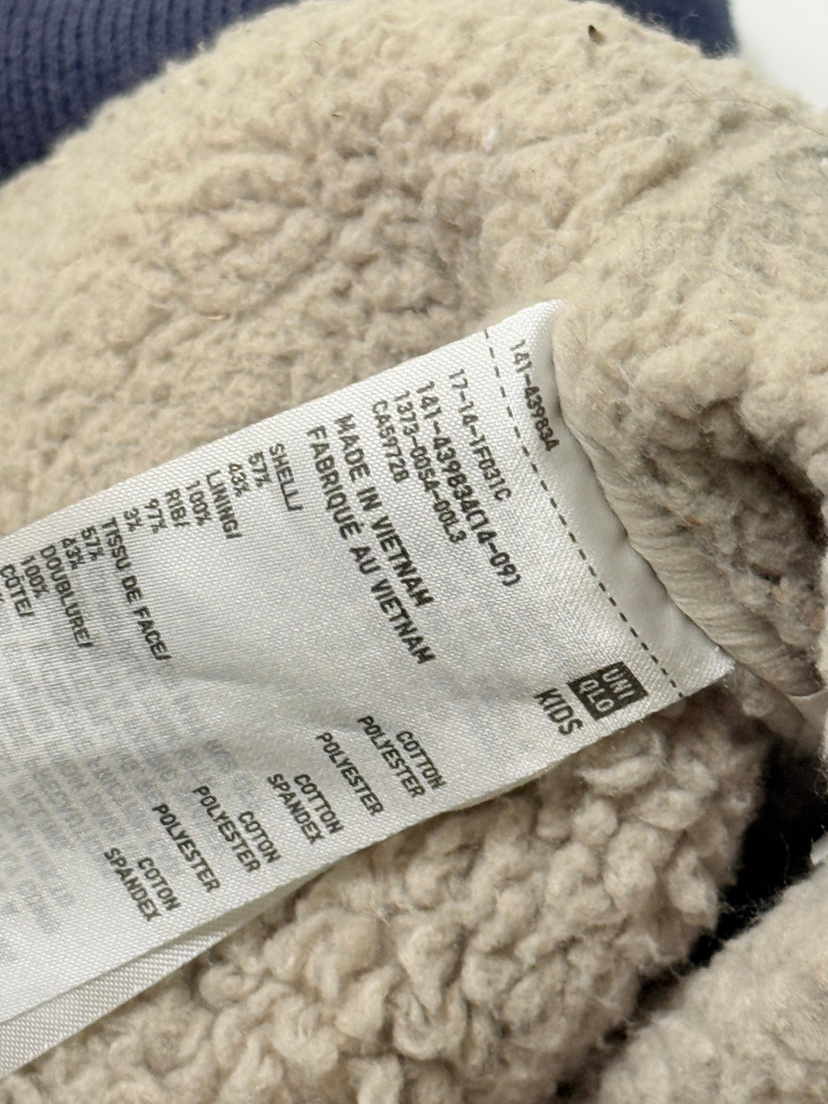 Sweat à capuche zippé Uniqlo doublé sherpa, bleu marine, taille 5-6 ans