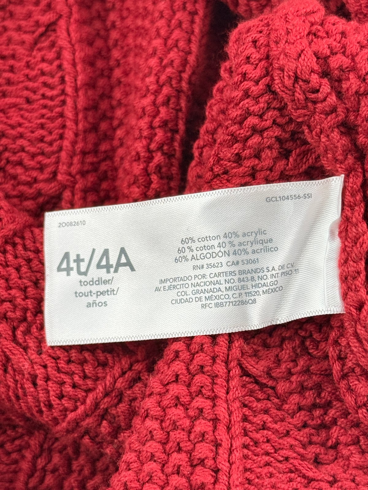 carter's Red Cable Knit Poncho Sweater 4T