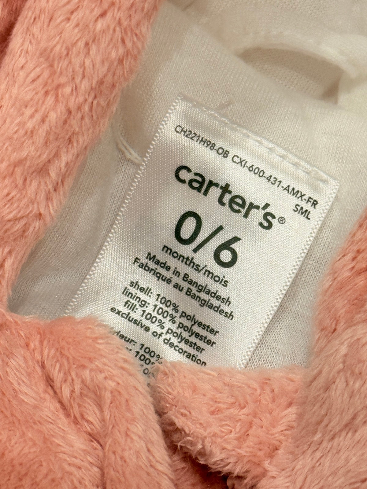 Carter's Pink Bunny Baby Bunting Bag 0-6M
