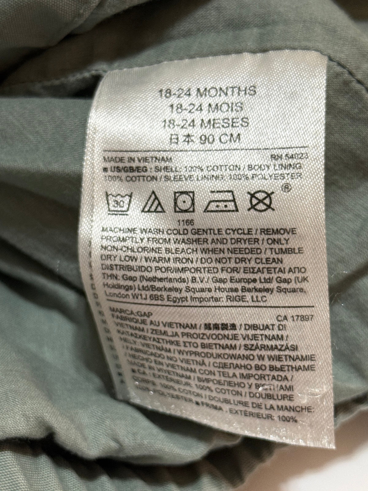 Baby Gap Olive Hooded Jacket 18 24m