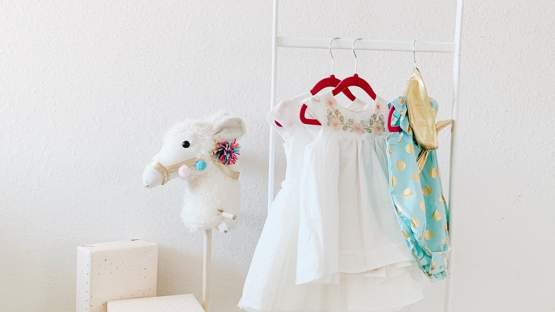 Rack of preloved children's clothing at a Vancouver kids consignment shop
