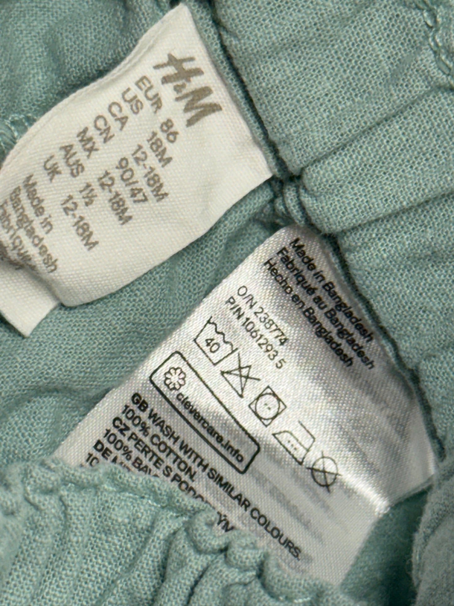 H&M Teal Cotton Shorts, 12–18M