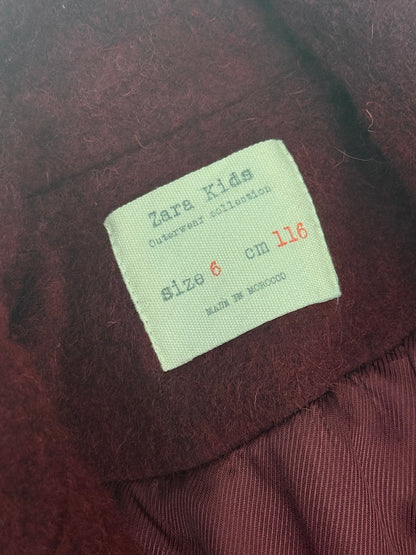 Zara Kids Burgundy Wool Coat Size 6