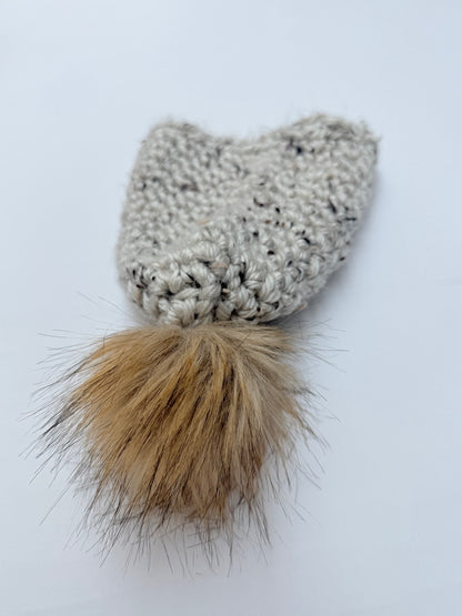 Handmade Knit Beanie Faux Fur Pom Newborn