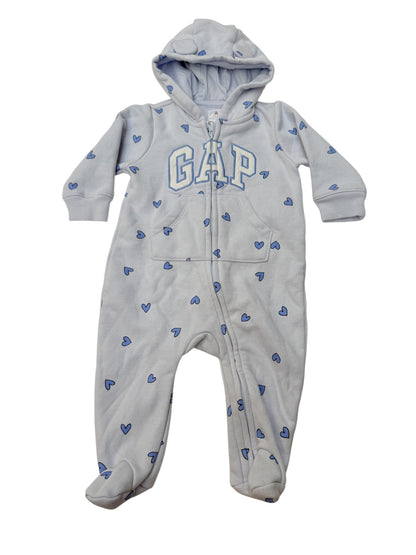 Baby Gap Heart Print Fleece Hooded Sleeper 3-6M