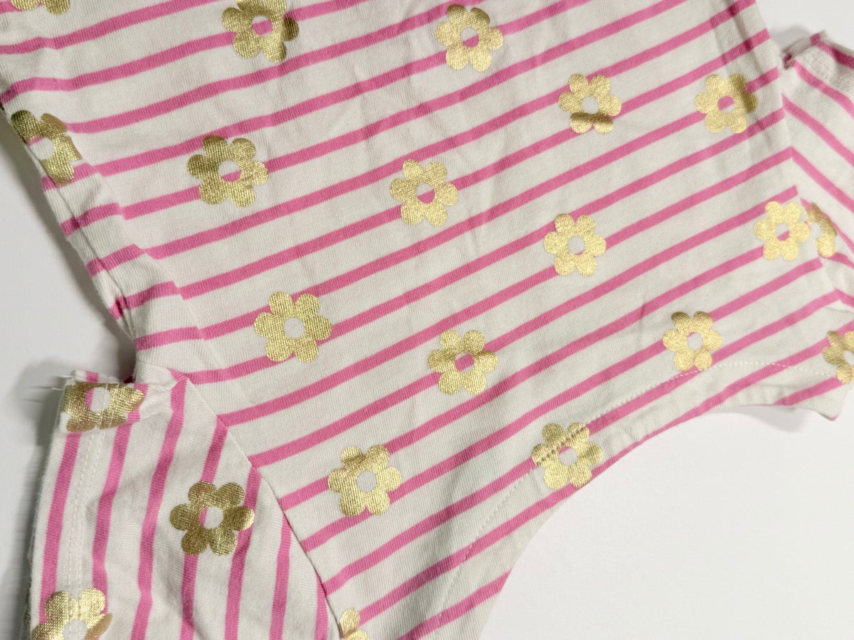Boden Striped Floral Gold Print T-Shirt 4T