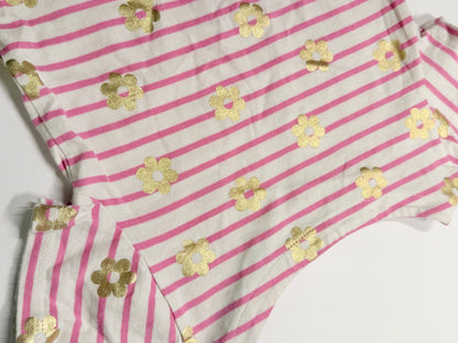 Boden Striped Floral Gold Print T-Shirt 4T