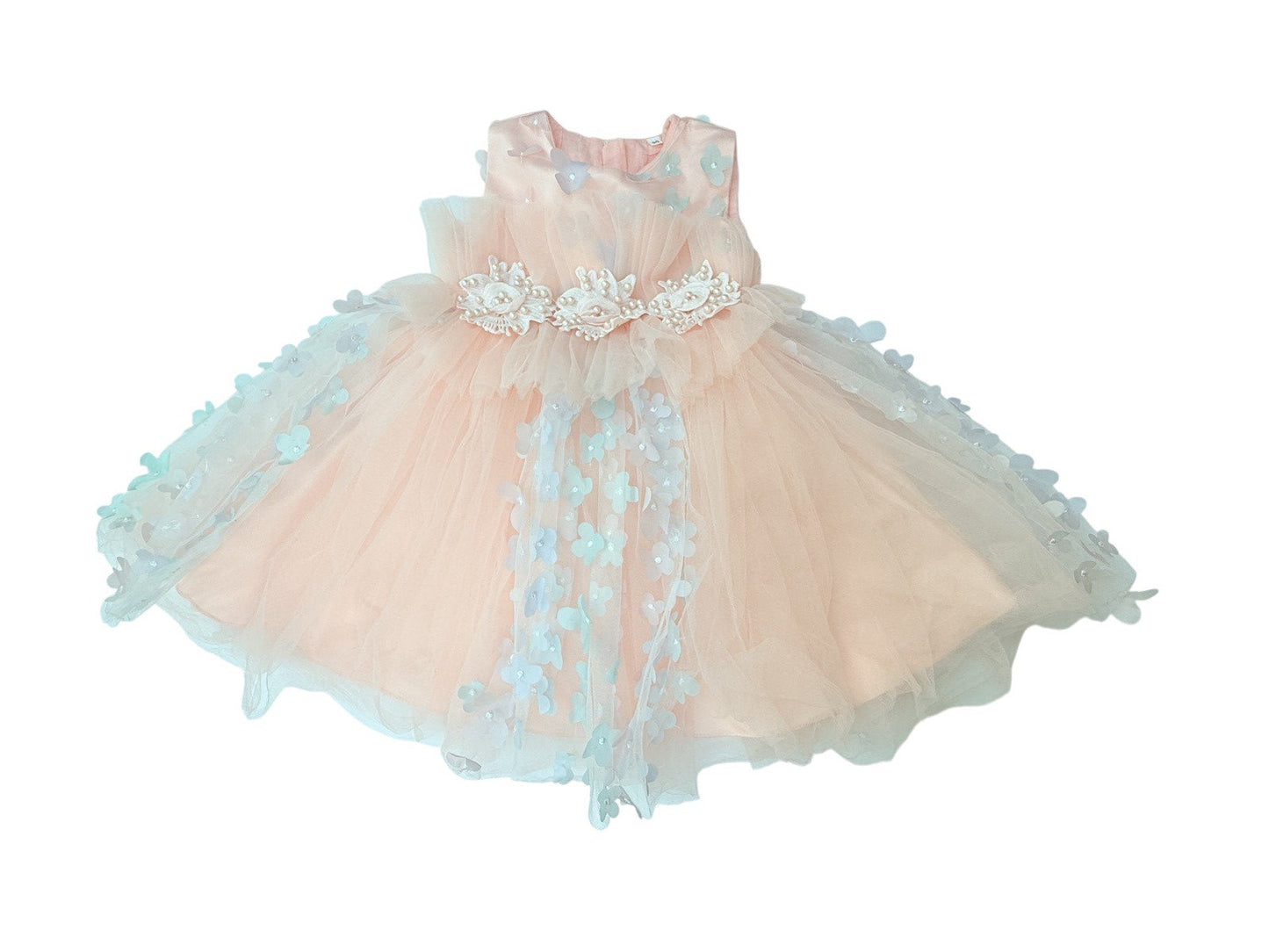 Unknown Peach Tulle Floral Girls Dress Size 6