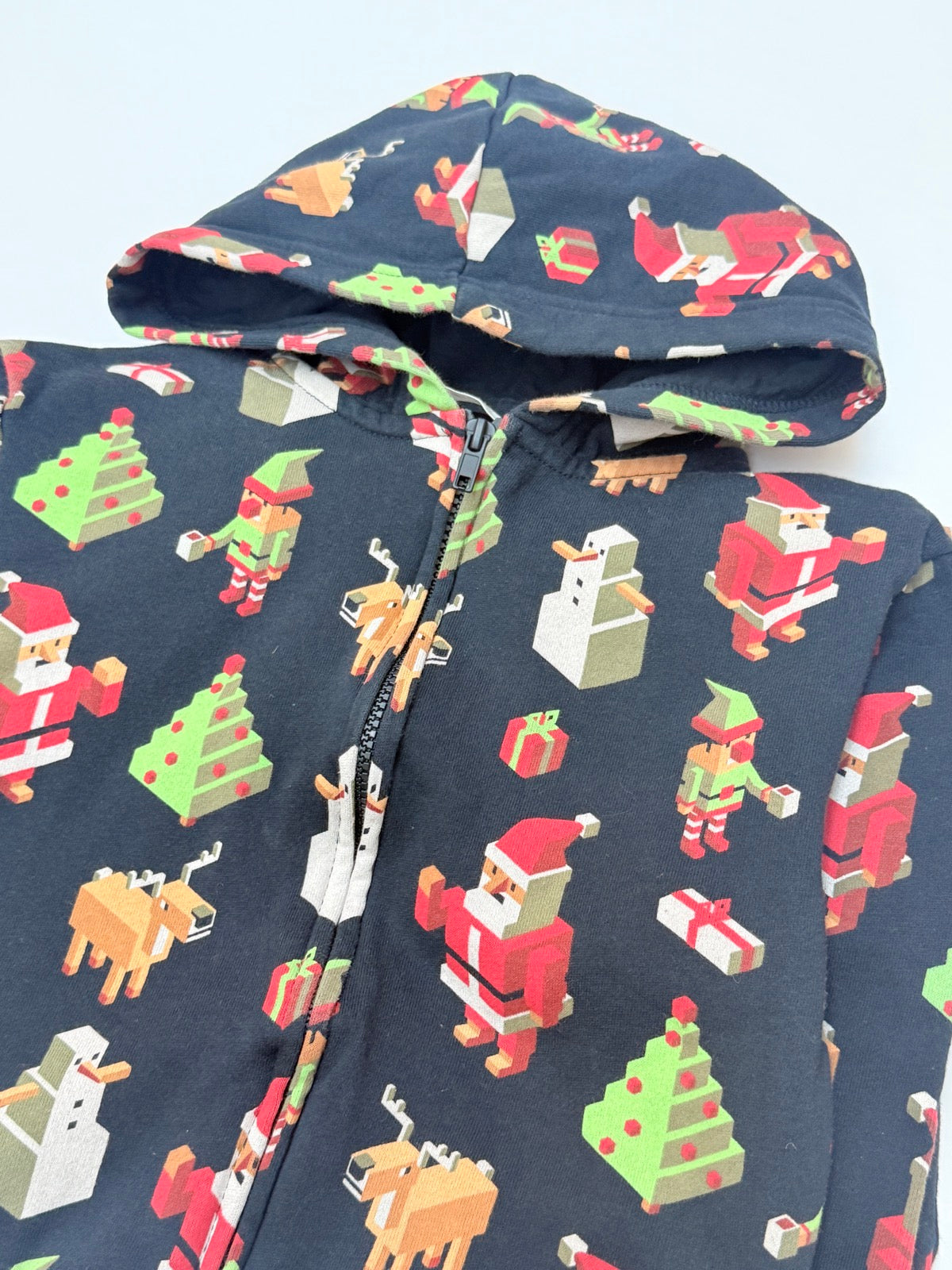 H&M Christmas Print Hooded Pajamas Size 10-12Y