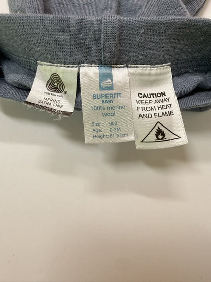 Pure New Wool Superfit Baby Merino Wool Footed Pants 0-3m