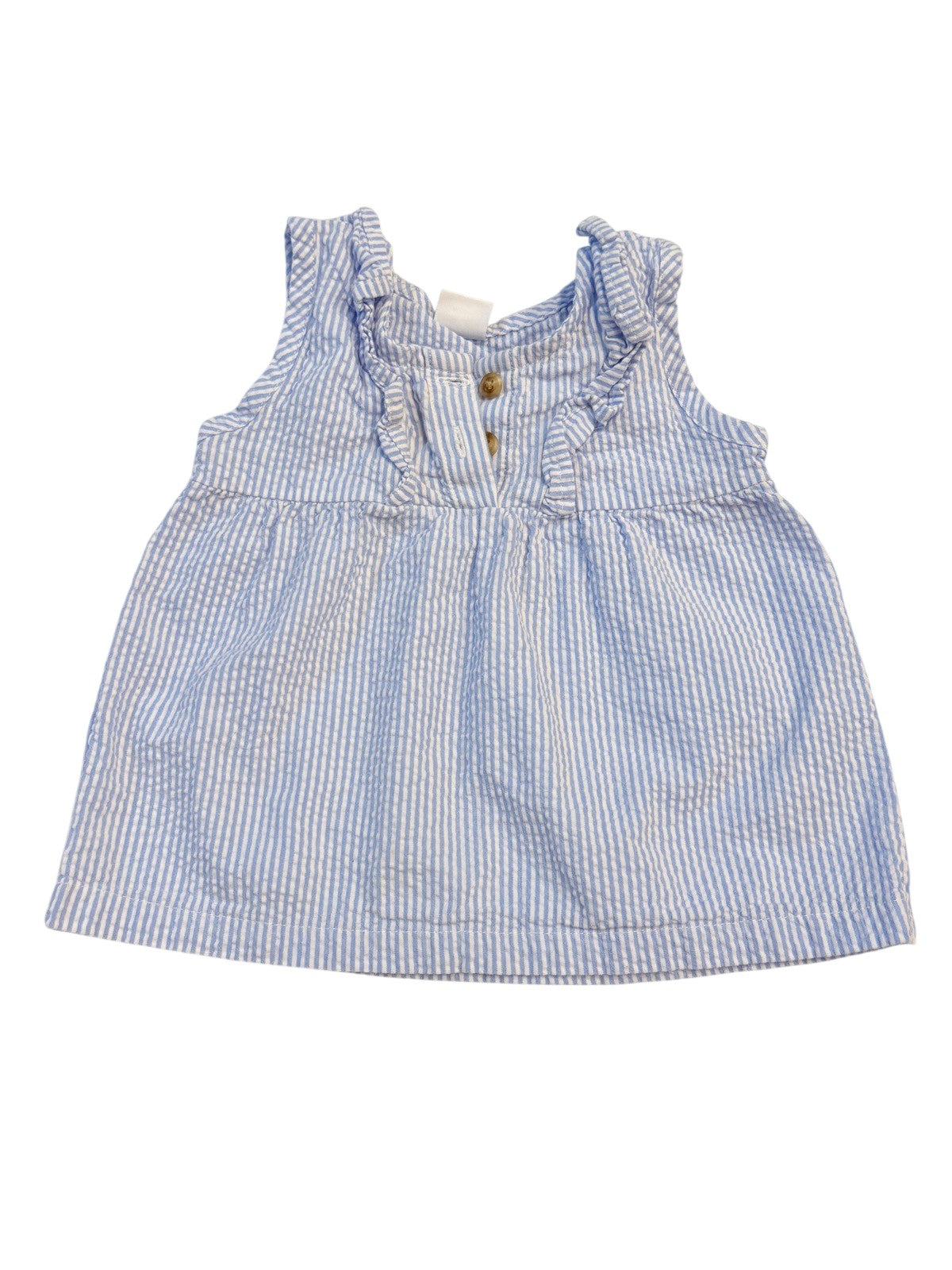 Pekkle Blue Seersucker Ruffle Tank Top 2T
