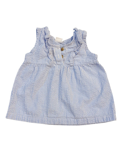 Pekkle Blue Seersucker Ruffle Tank Top 2T