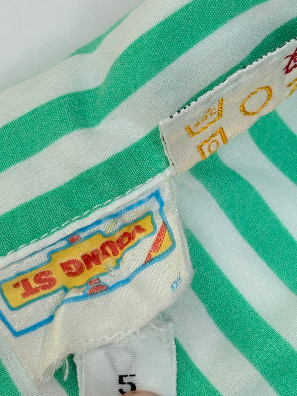 Vintage Young St. Green Stripe Button Shirt Size 3y