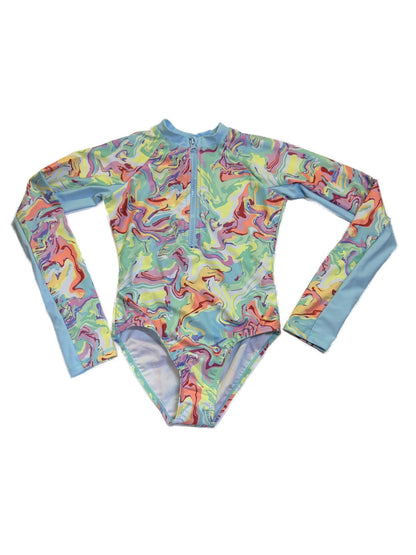 Limeapple Marble Print Long Sleeve Swimsuit Size 7
