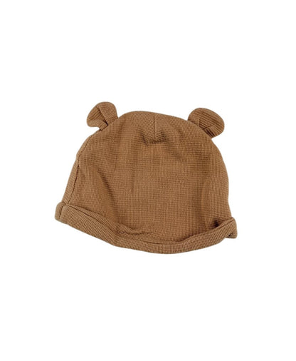 Linene Tan Waffle Knit Bear Ear Hat 0-3M