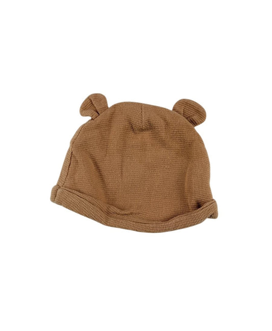 Linene Tan Waffle Knit Bear Ear Hat 0-3M