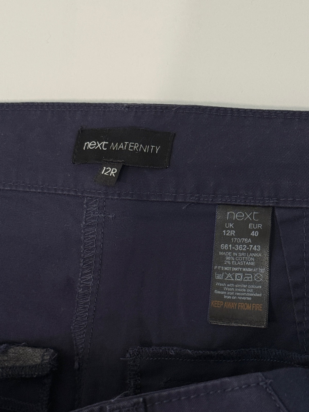 Next Maternity Navy Chino Trousers Size 12R