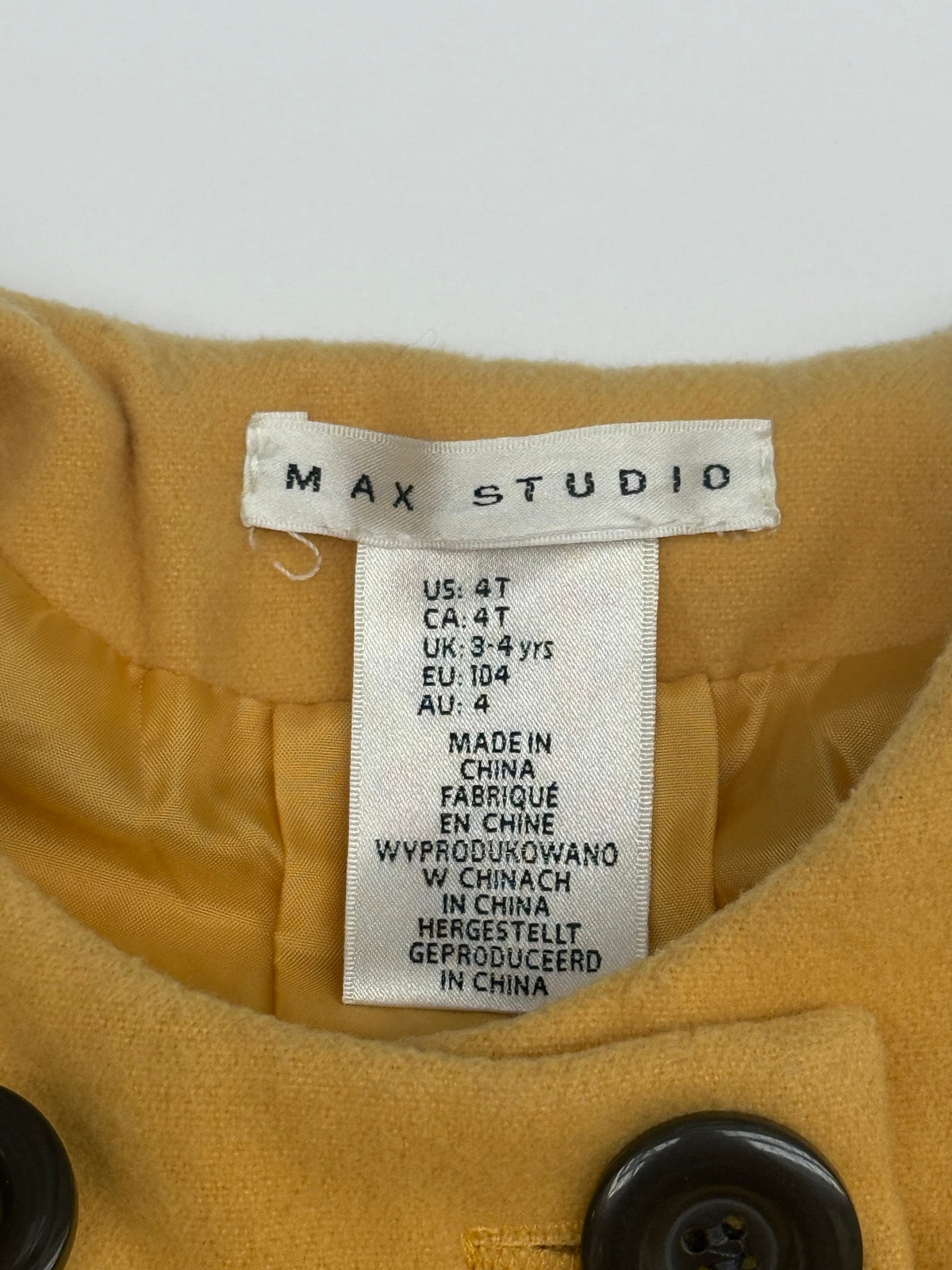 Max Studio Yellow Peacoat Girls 4T