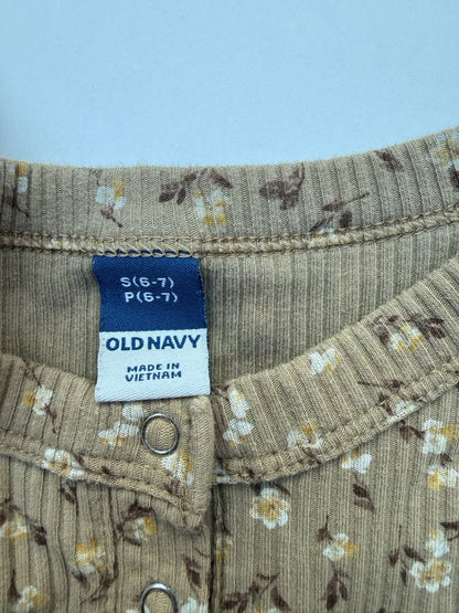 Old Navy Floral Ribbed Henley Top Size S(6-7)