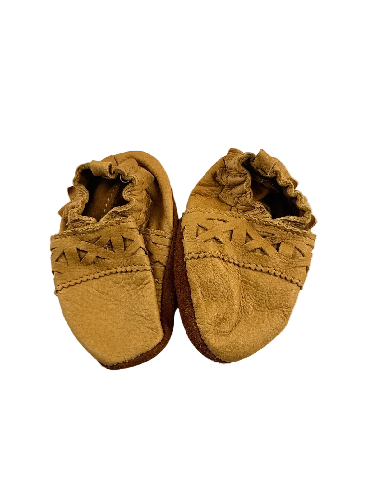 Tan Leather Baby Moccasin Booties 6-12