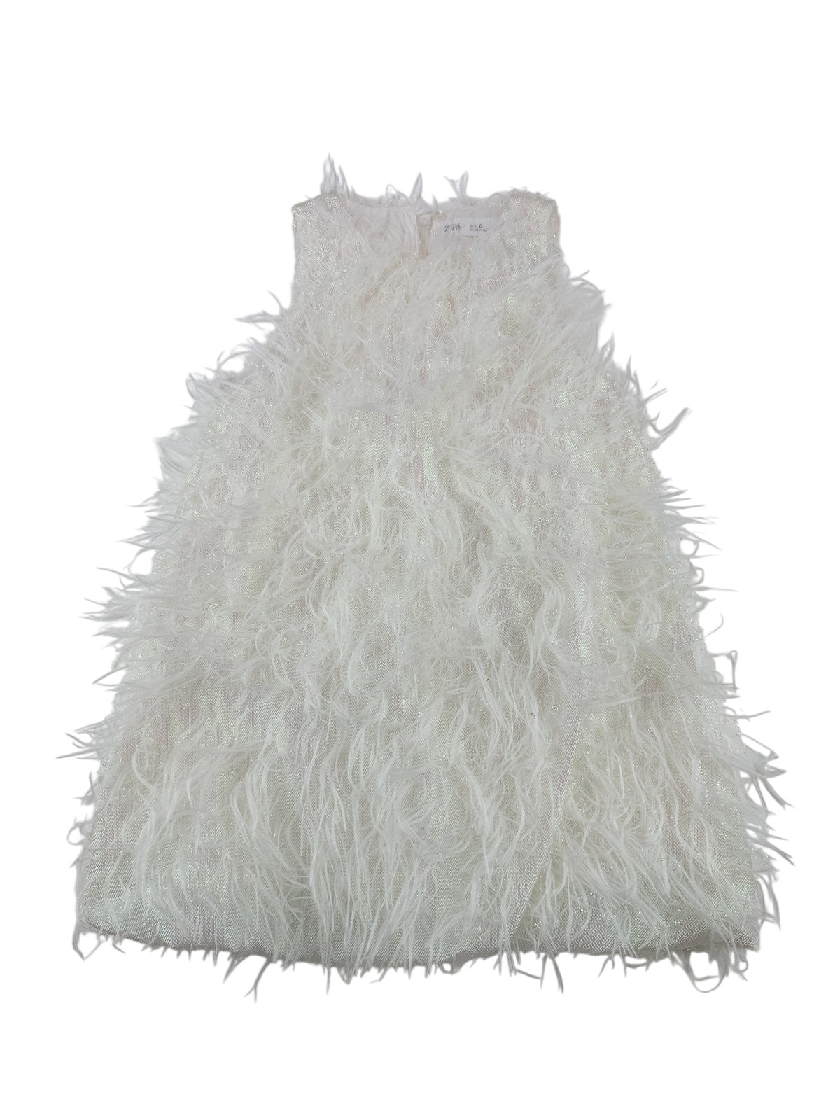 Zara White Feather Fringe Dress Size 6Y