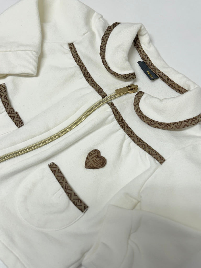 Veste zippée pour bébé | Inspirée des créateurs | Crème avec liseré marron | Taille 3-9M