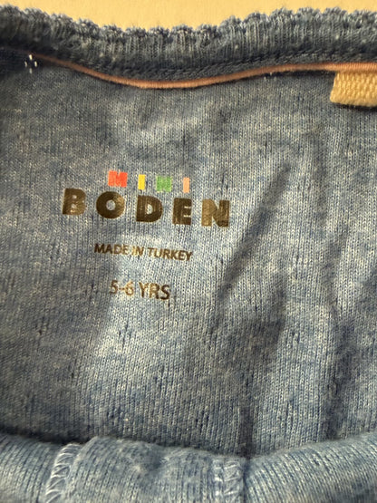 Mini Boden Blue Pointelle Henley Top 5-6y