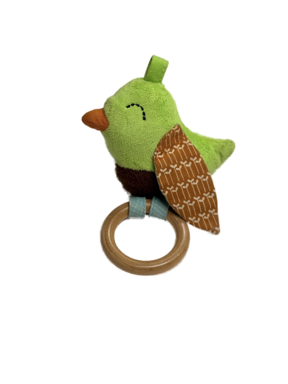 Green Bird Plush Baby Teething Ring Rattle