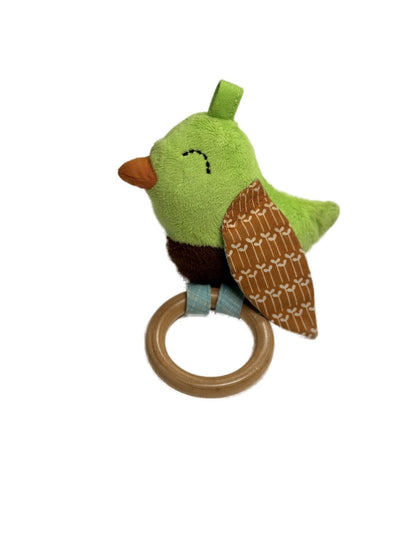 Green Bird Plush Baby Teething Ring Rattle