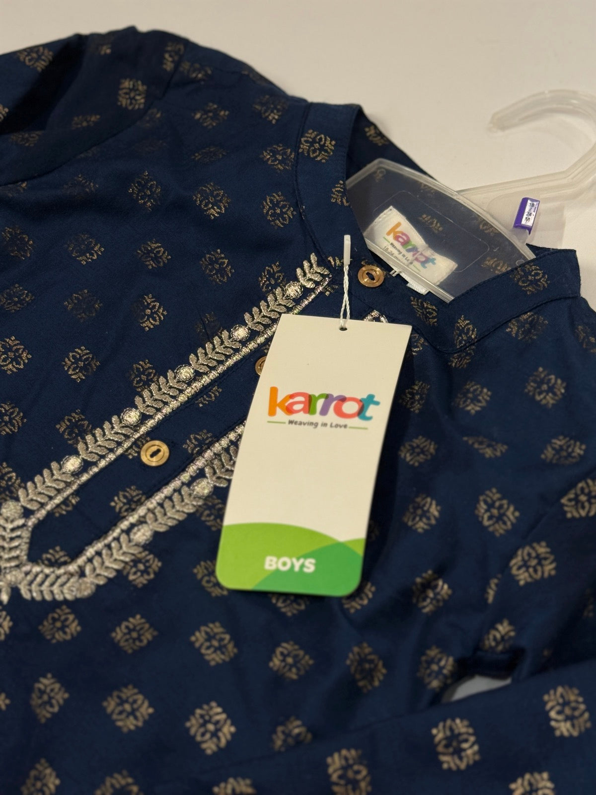 NWT - Karrot Boys Navy Dhoti Kurta Set 18-24M