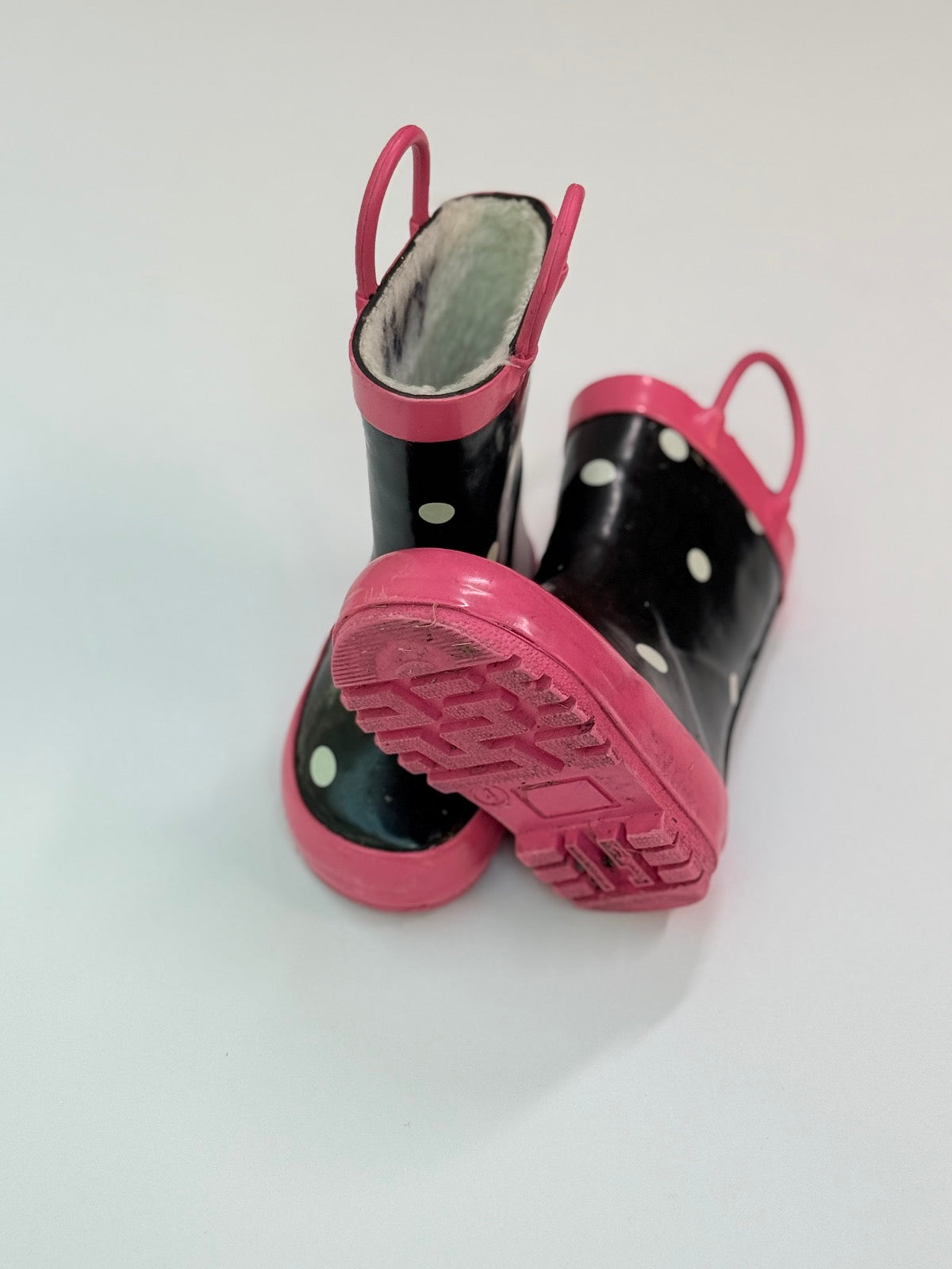 Black Pink Polka Dot Rain Boots Size 4