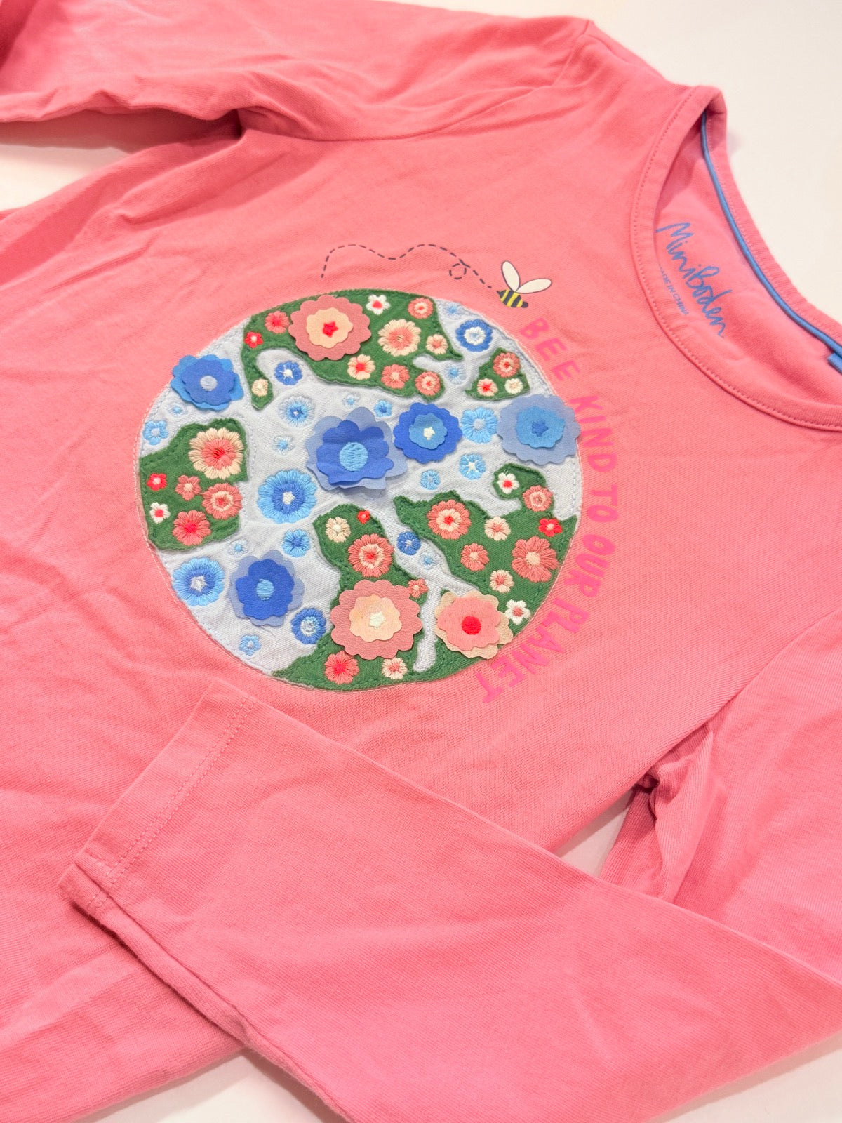 Mini Boden Bee Kind Planet Pink Top 5-6Y