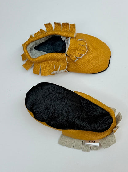 Ebooba Mustard Leather Fringe Moccasins Size 2-3Y