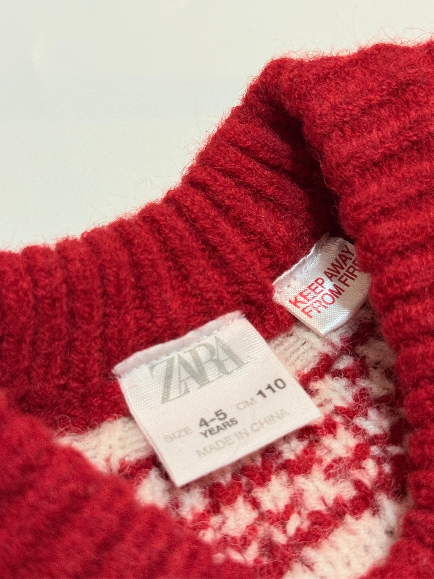 Zara Red Fair Isle Skiing Knit Sweater | Kids Size 4–5