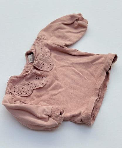 H&M Pink Eyelet Collar Long Sleeve Sweater 4-6M
