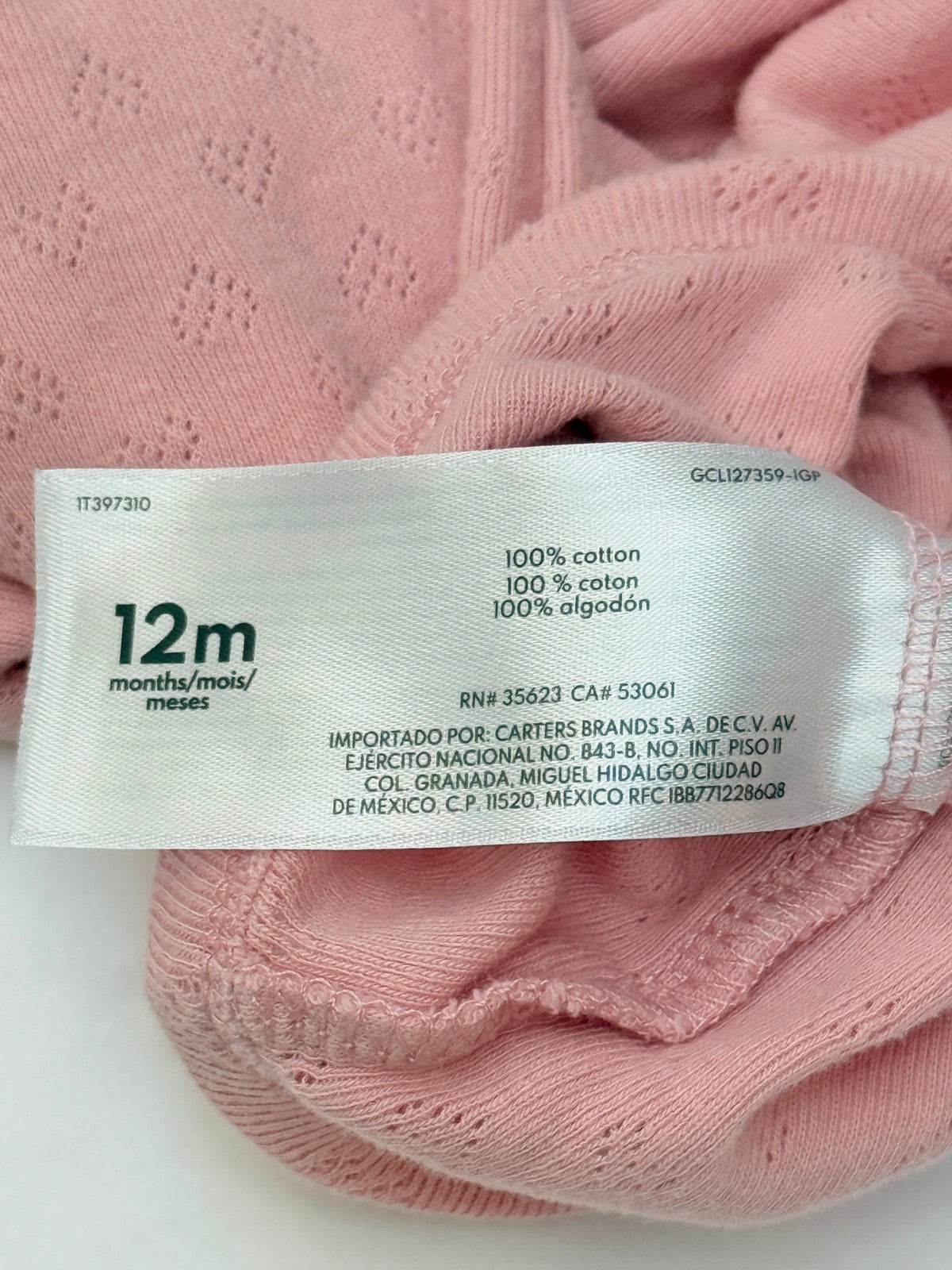 Carter's Pink Pointelle Bodysuit 12M