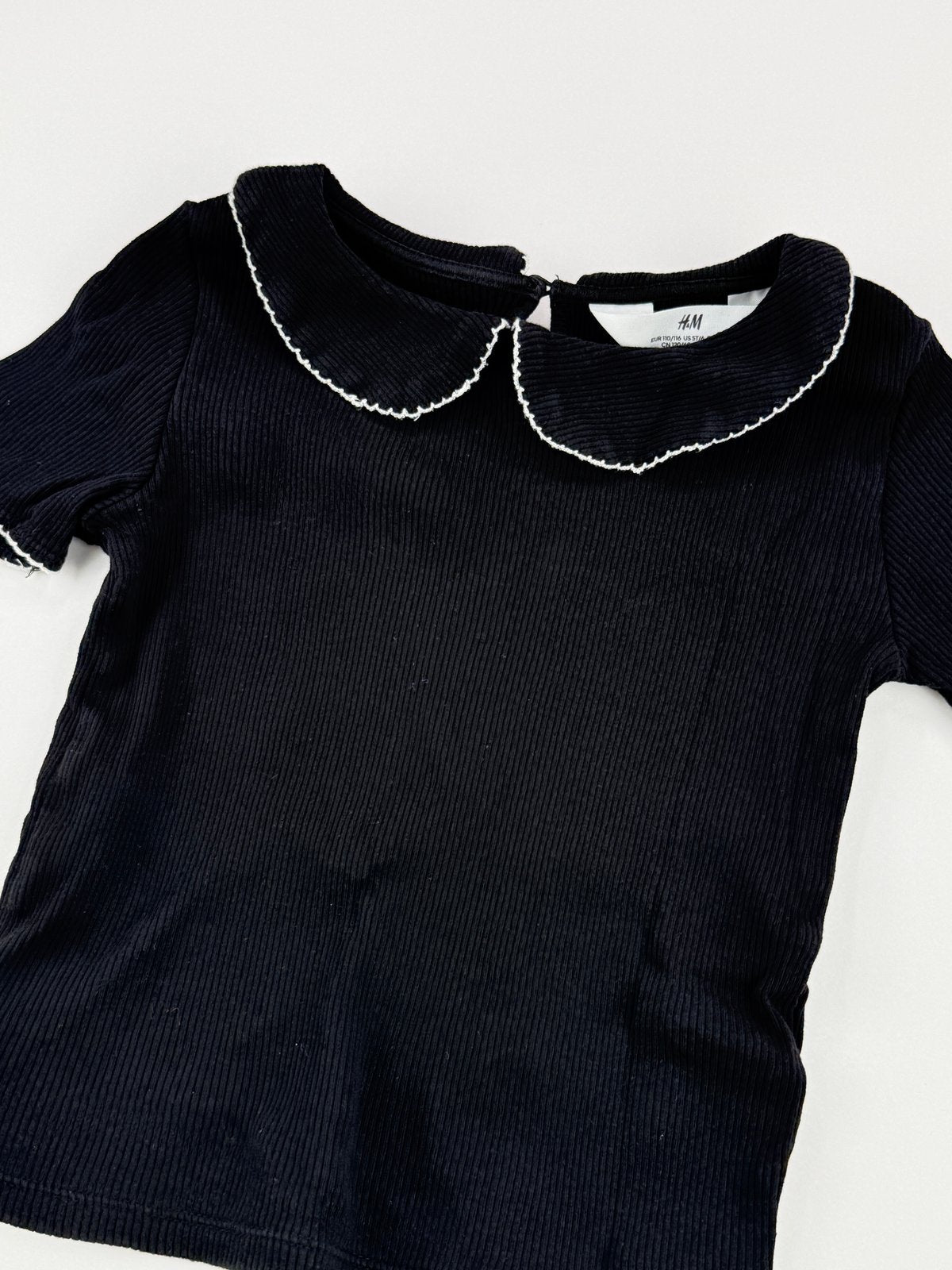 H&M Black Ribbed Peter Pan Collar Top Size 5T/6